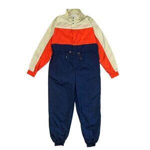 Urban Outfitters Copenhagen Nylon Jumpsuit Small Orange‎ Navy Retro Gorpcore